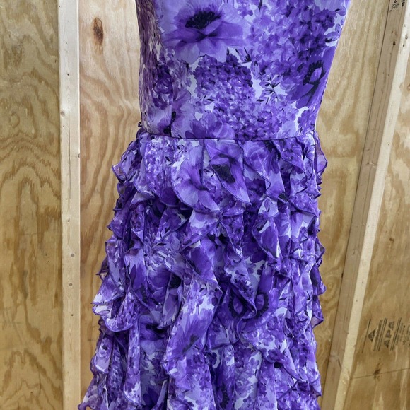 White House Black Market 12 Strapless Dress Floral Ruffle Tiered Cocktail NWT - Picture 3 of 12